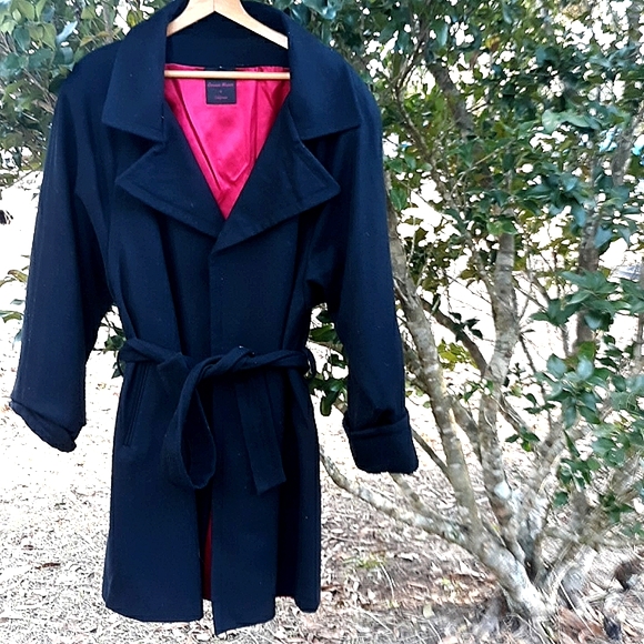 Connie Manos Womens Coat Jacket Long Black Red Silky Lining - Picture 5 of 6